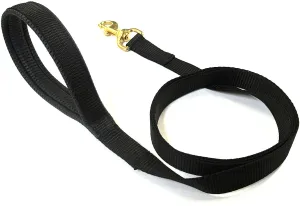 45"/1m Long Dog Training Lead With Padded Handle And Solid Brass Trigger Clip 25mm In Black