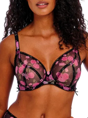 Rose Blossom Plunge Bra - Black Rose