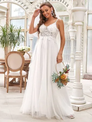 Tulle A-Line Spaghetti Strap Sheer Simple Wedding Dress